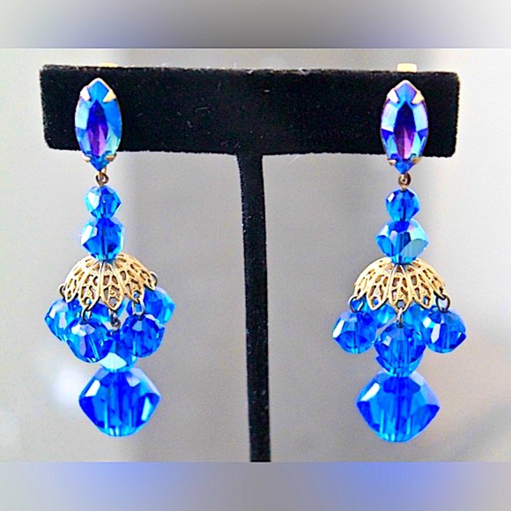LEWIS SEGAL OF CALIFORNIA EARRINGS CLIP DANGLES 4 INCH VINTAGE